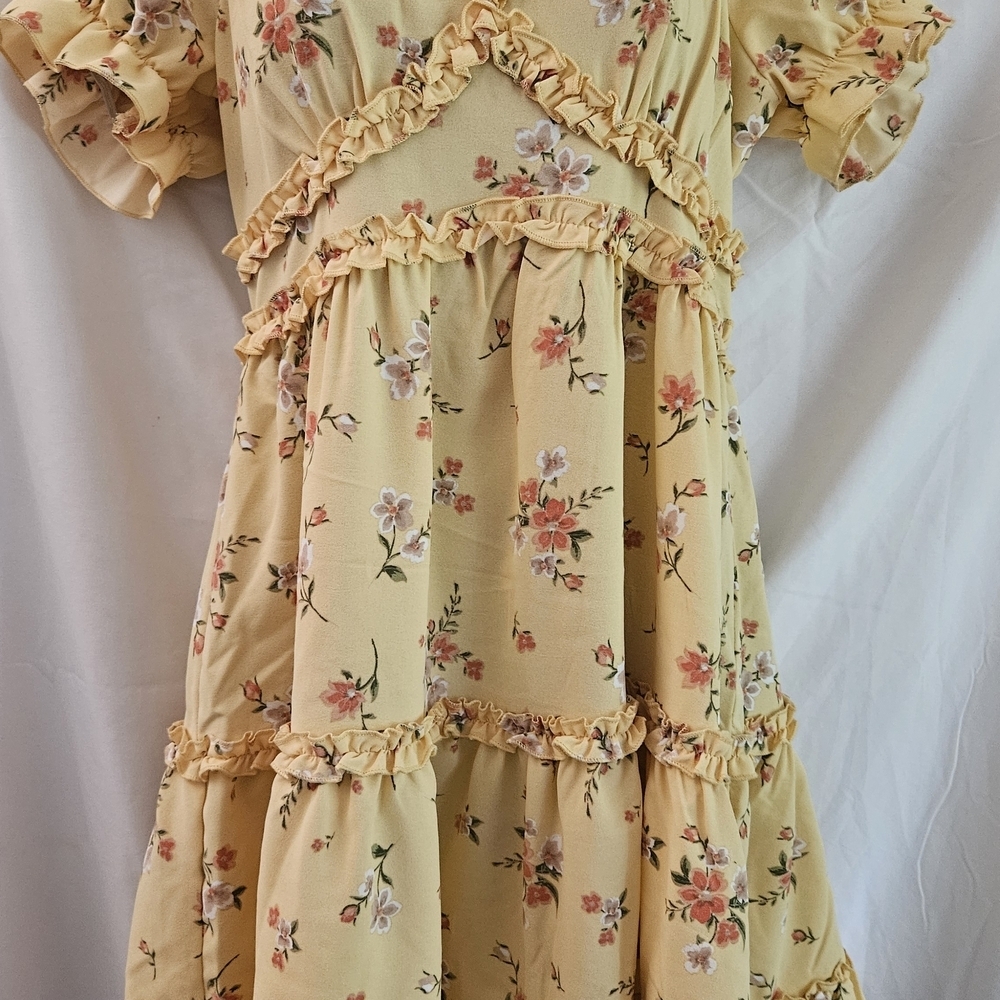 Inspired Hearts Yellow Floral Midi Dress